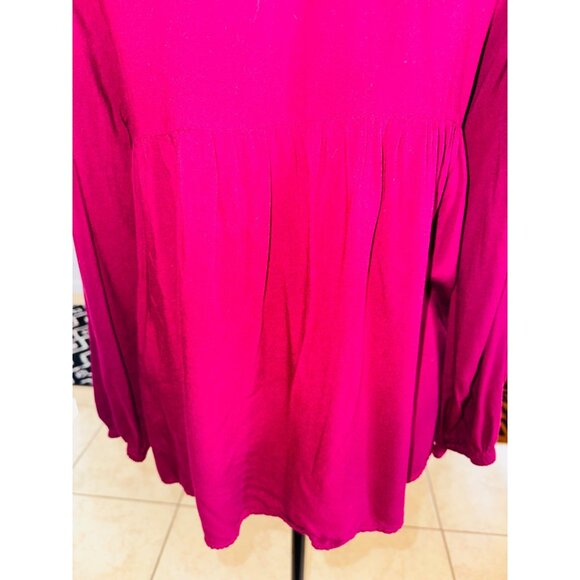 Jodiel Cottage Core Boho Chic Peasant Wine Red Floral Embroidered Blouse M - Picture 10 of 12